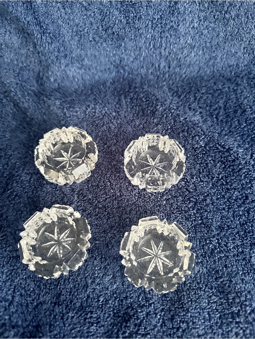 Antique Crystal Prism Cut Glass Open Salt Dish Dip - Set of 4